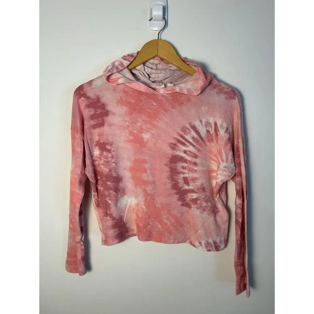Roxy Pink Tie Dye Pullover Sweater Hooded Girl's Medium 10